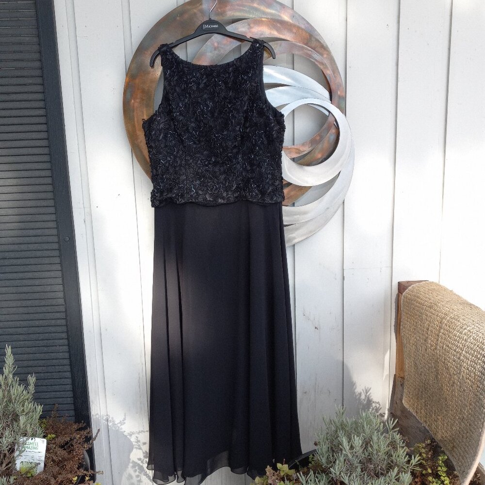 Beaded Black Chiffon Gown - Size 14